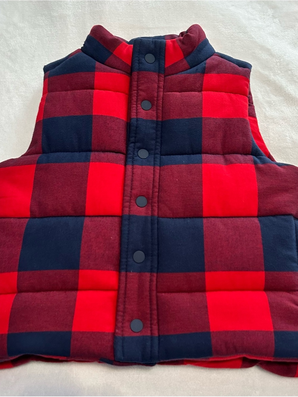 Janie and Jack Red and Navy Buffalo Plaid Puffer Vest